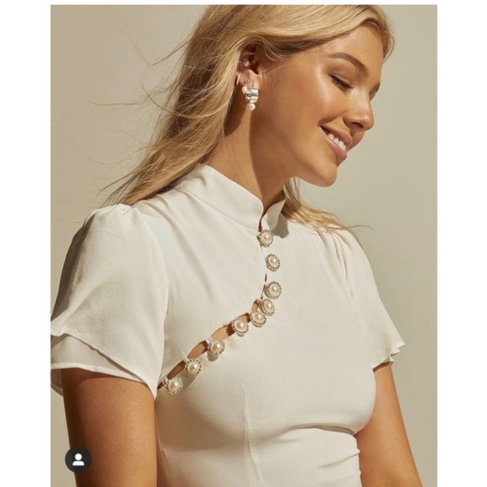 Stone Cold Fox Ivory Mandarin-Collar Maxi Dress with Pearl Buttons